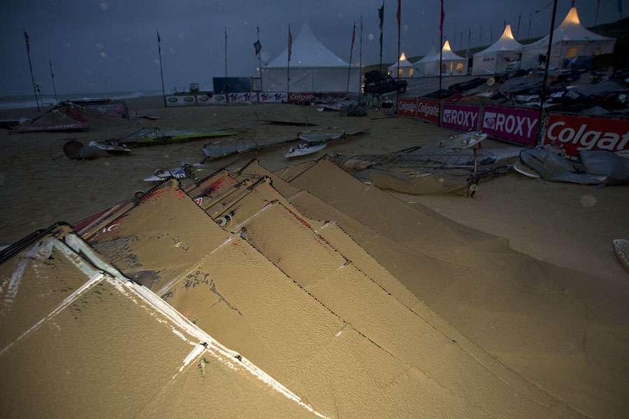 Rigs buried in the sand after last nights storm